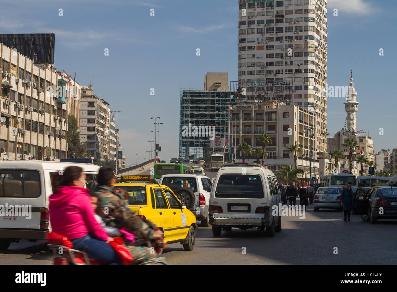 Busy street in downtown Damascus, Syria Stock Photo