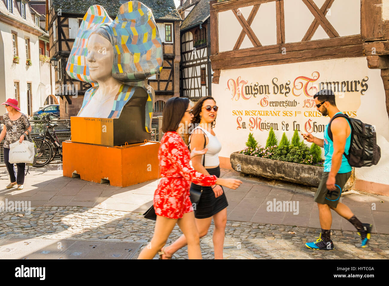 street scene in front of la maison des tanneurs, la maison de la choucroute, restaurant, Stock Photo