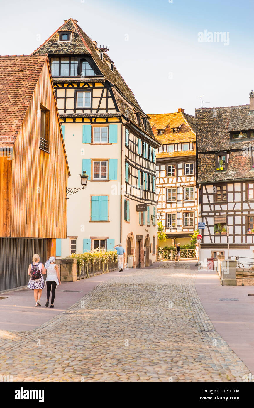 historic half-timbered housess, rue des moulins, hotel pavillon regent petite france Stock Photo