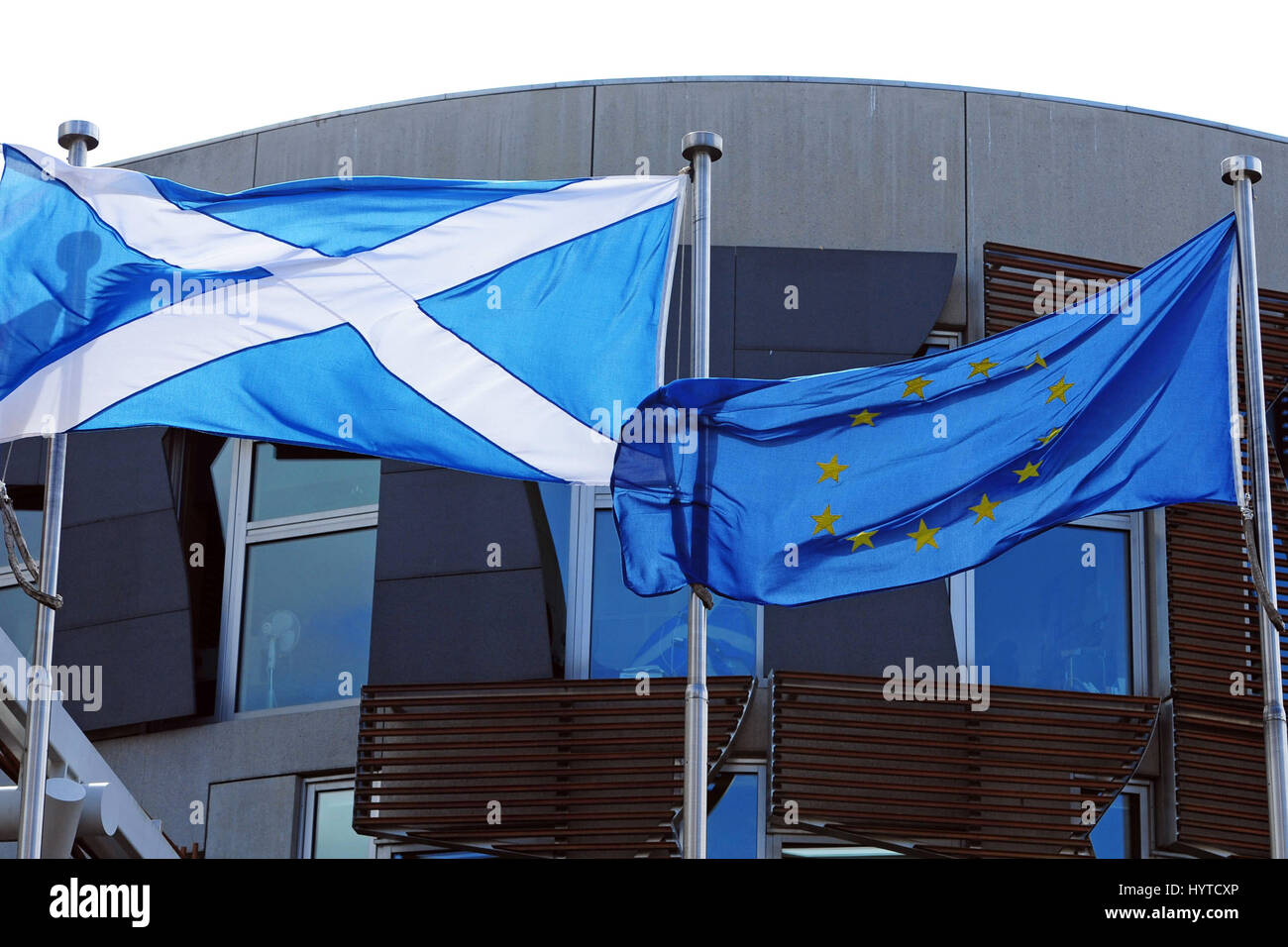 The Scottish Saltire And The Flag Of The European Union Fly Outside The 