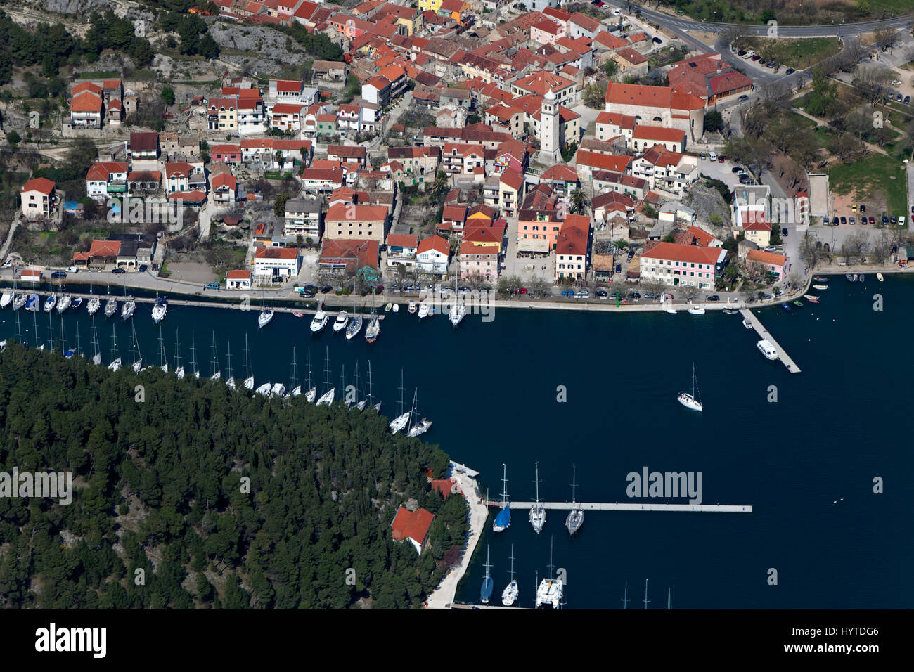 Aerial view of Skradin town on the Krka River in Croatia Stock Photo