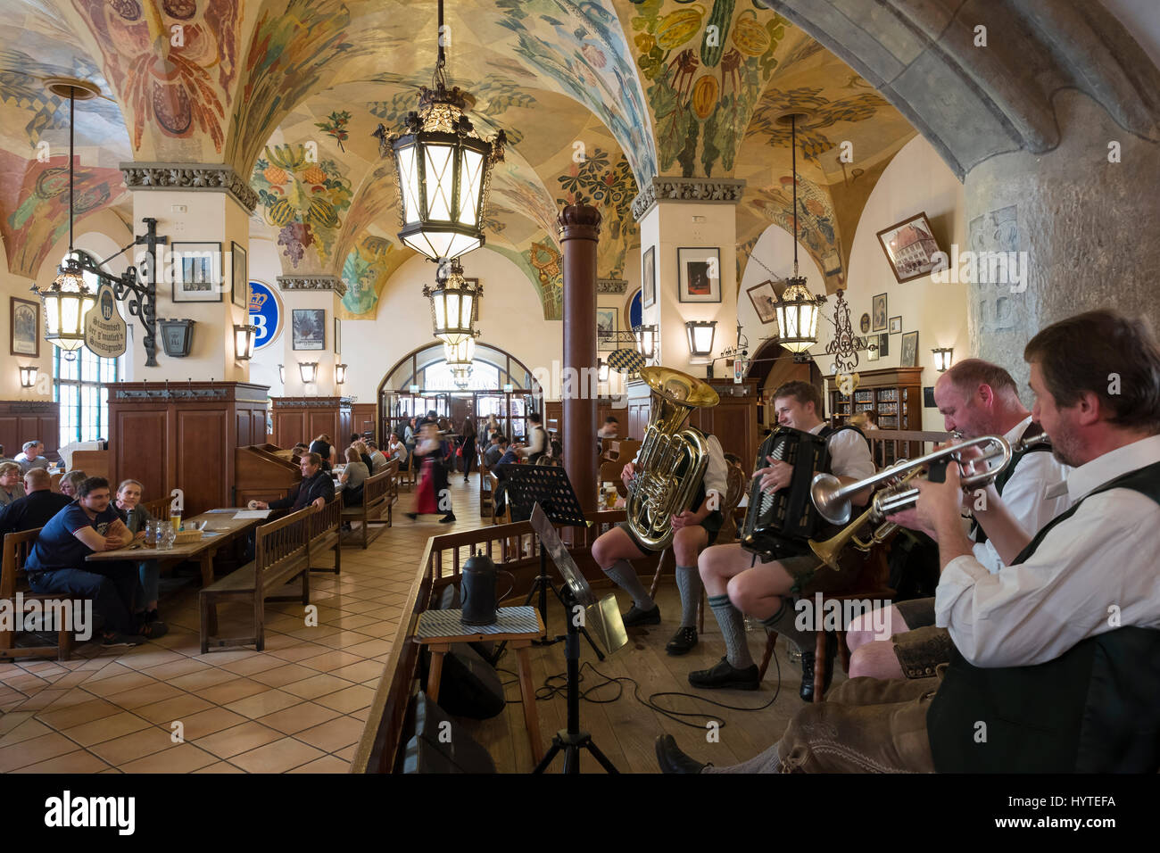 Marching band,restaurant, Hofbräuhaus am Platzl, Munich, Upper Bavaria, Bavaria, Germany Stock Photo