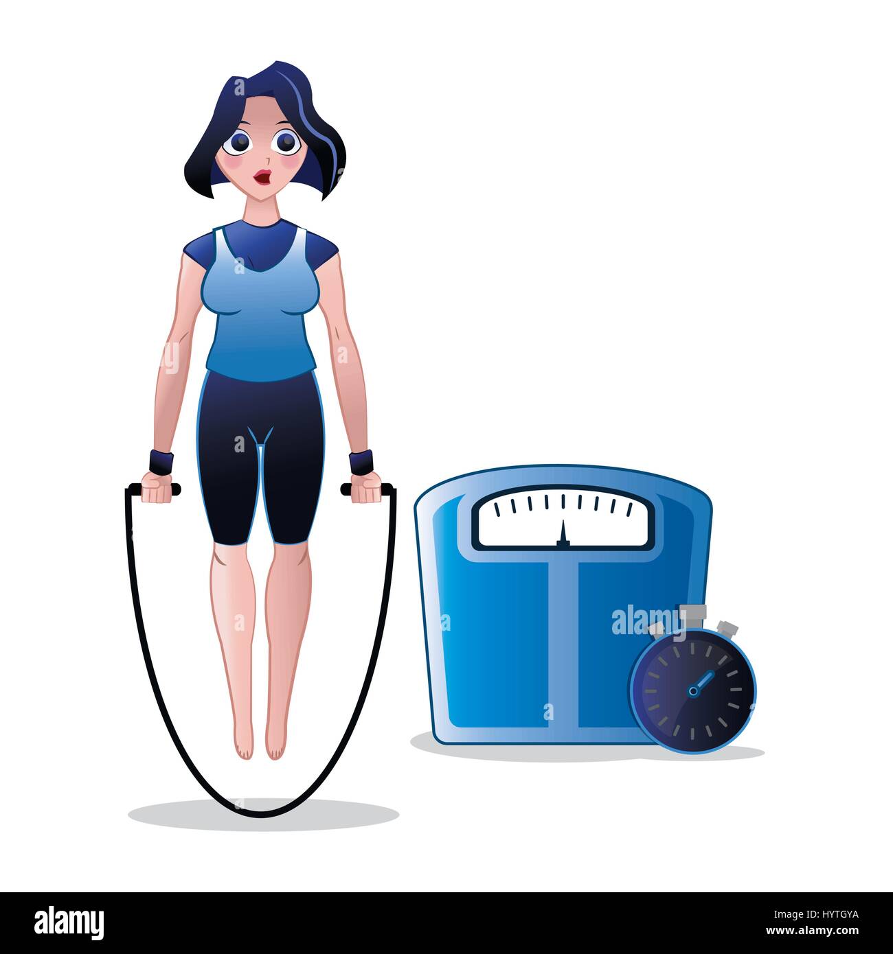 fitness woman jump rope weight scale and stopwatch Stock Vector Image