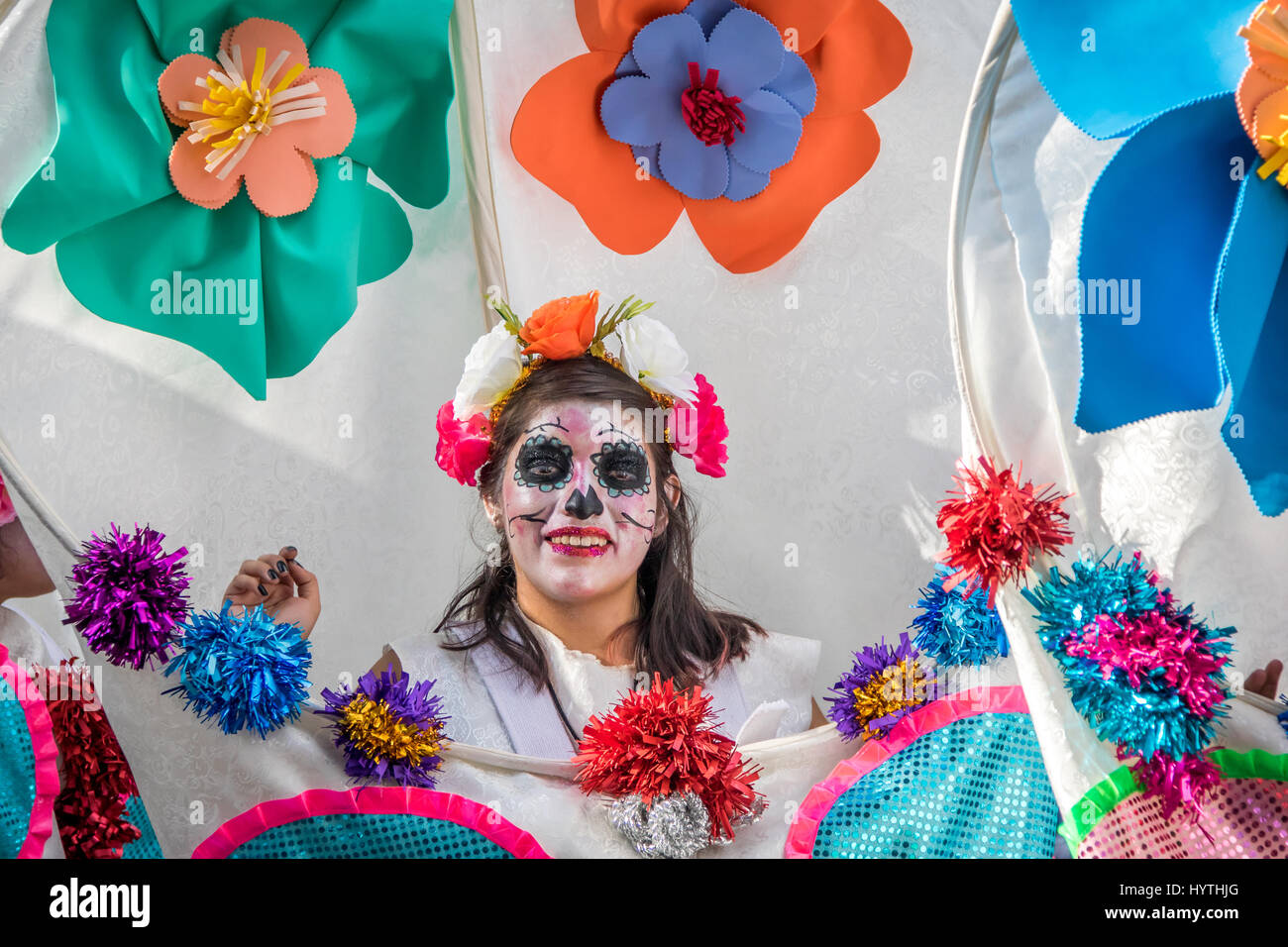 Day of the dead (Dia de los Muertos) parade in Mexico City - Mexico Stock Photo