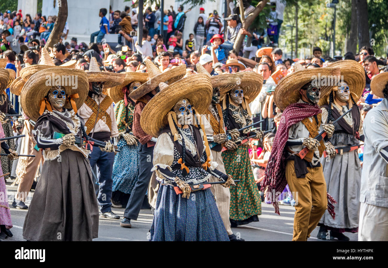 Day of the dead (Dia de los Muertos) parade in Mexico City - Mexico Stock Photo