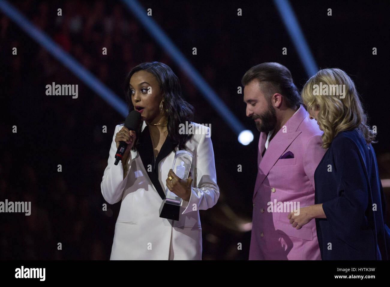 Ruth B accepts the Breakthrough Artist of the Year Award at the 2017 Juno Awards. Stock Photo
