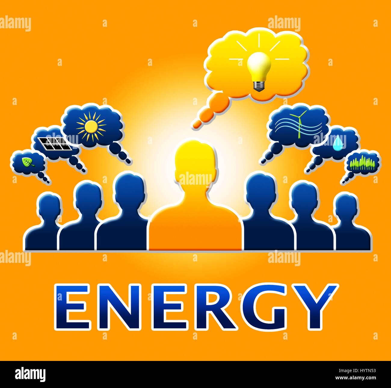 Energy Bulb People Means Electric Power 3d Illustration Stock Photo - Alamy