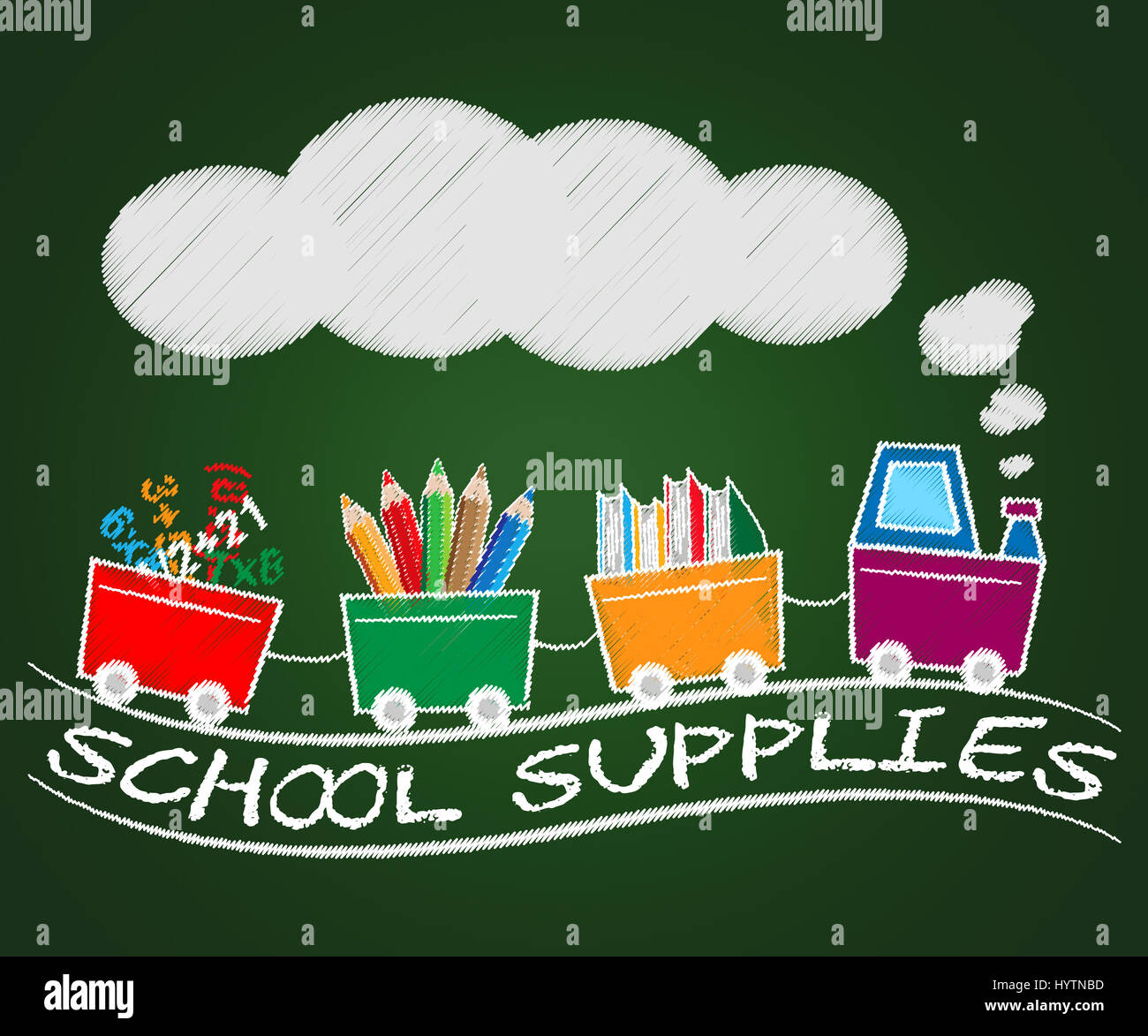 School Supplies Train Meaning Stationery Materials 3d Illustration