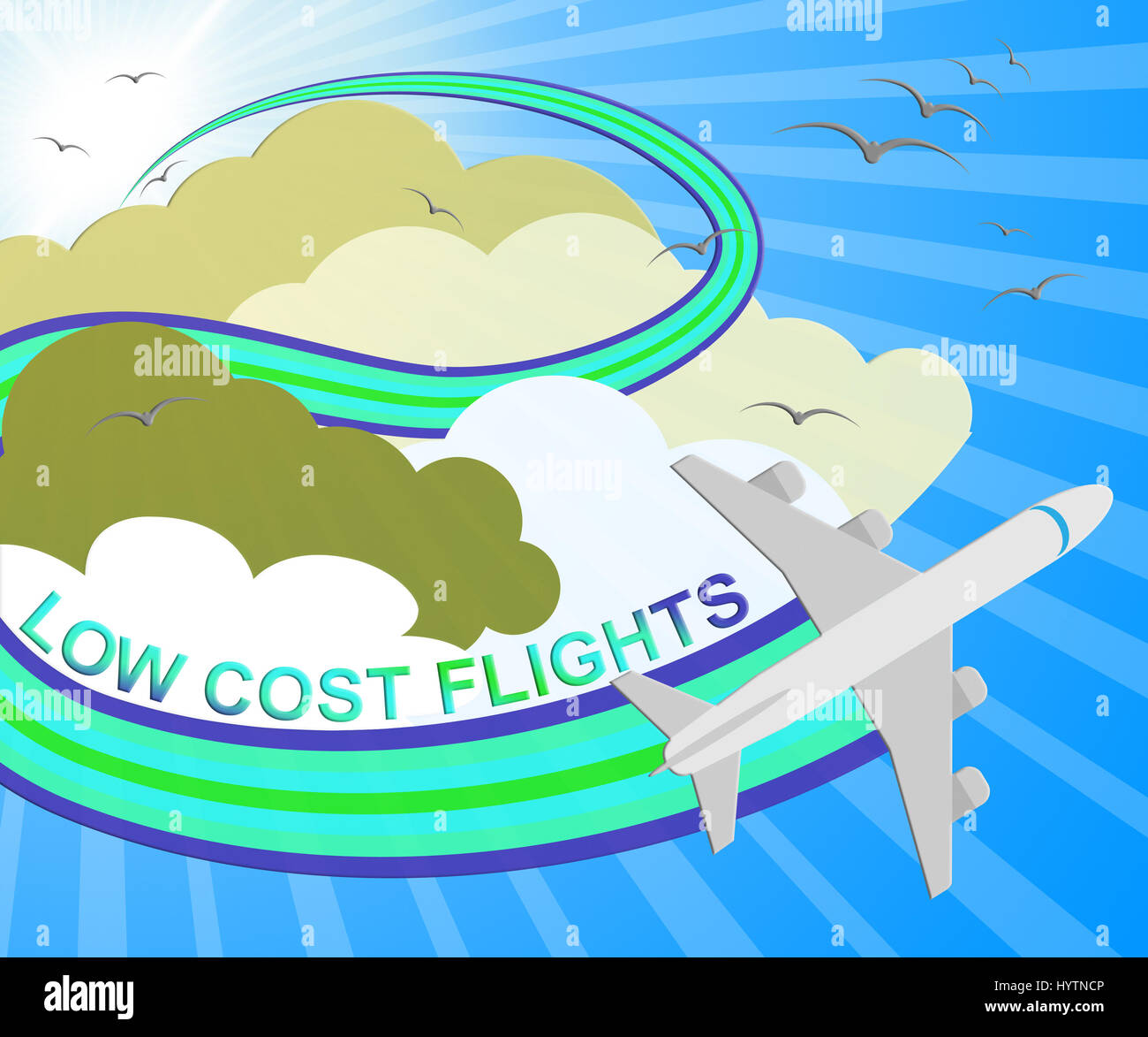 Low Cost Flights Plane Means Cheap Flight 3d Illustration Stock Photo