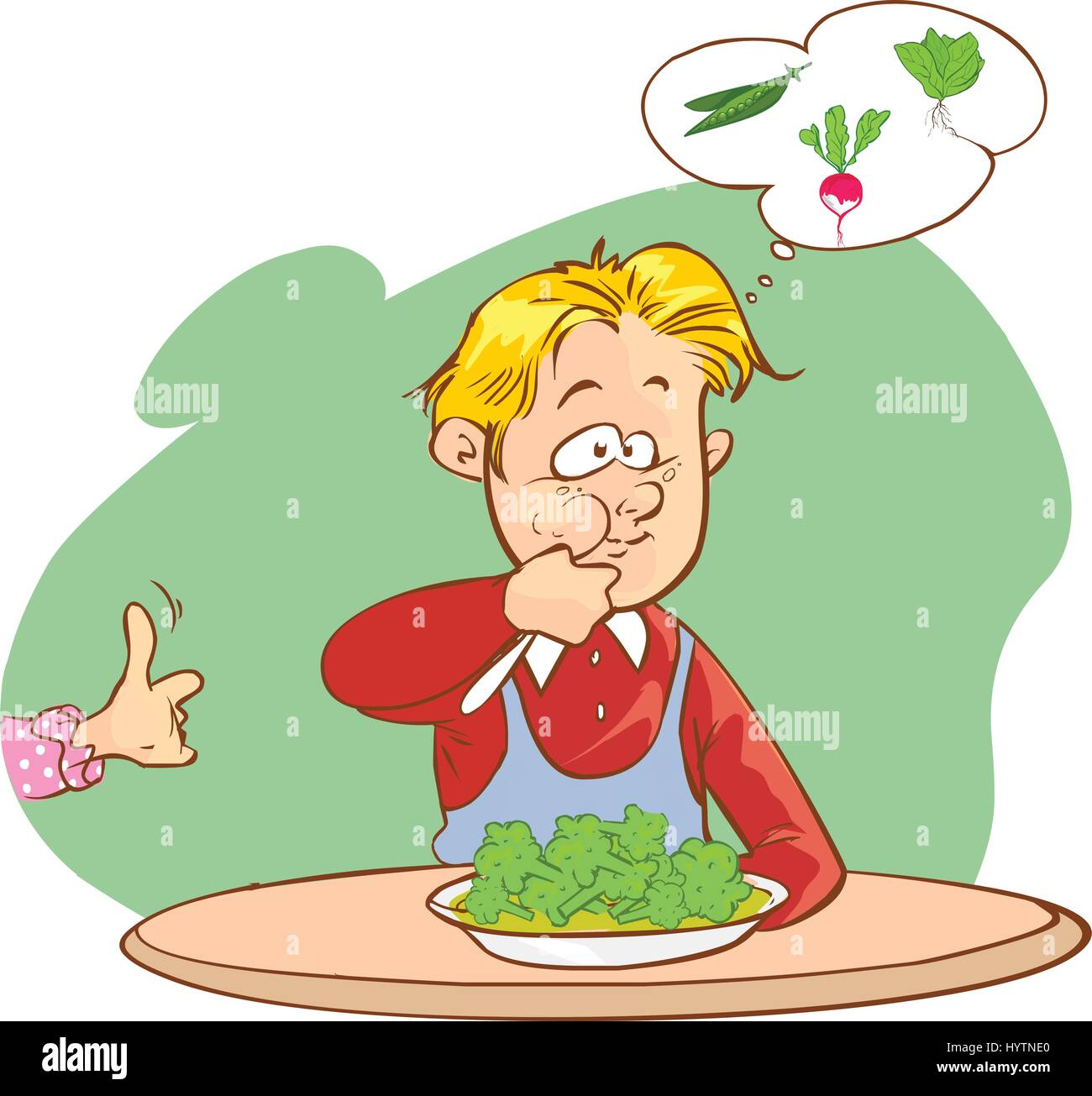 vector illustration of a cute children eat vegetables Stock Vector