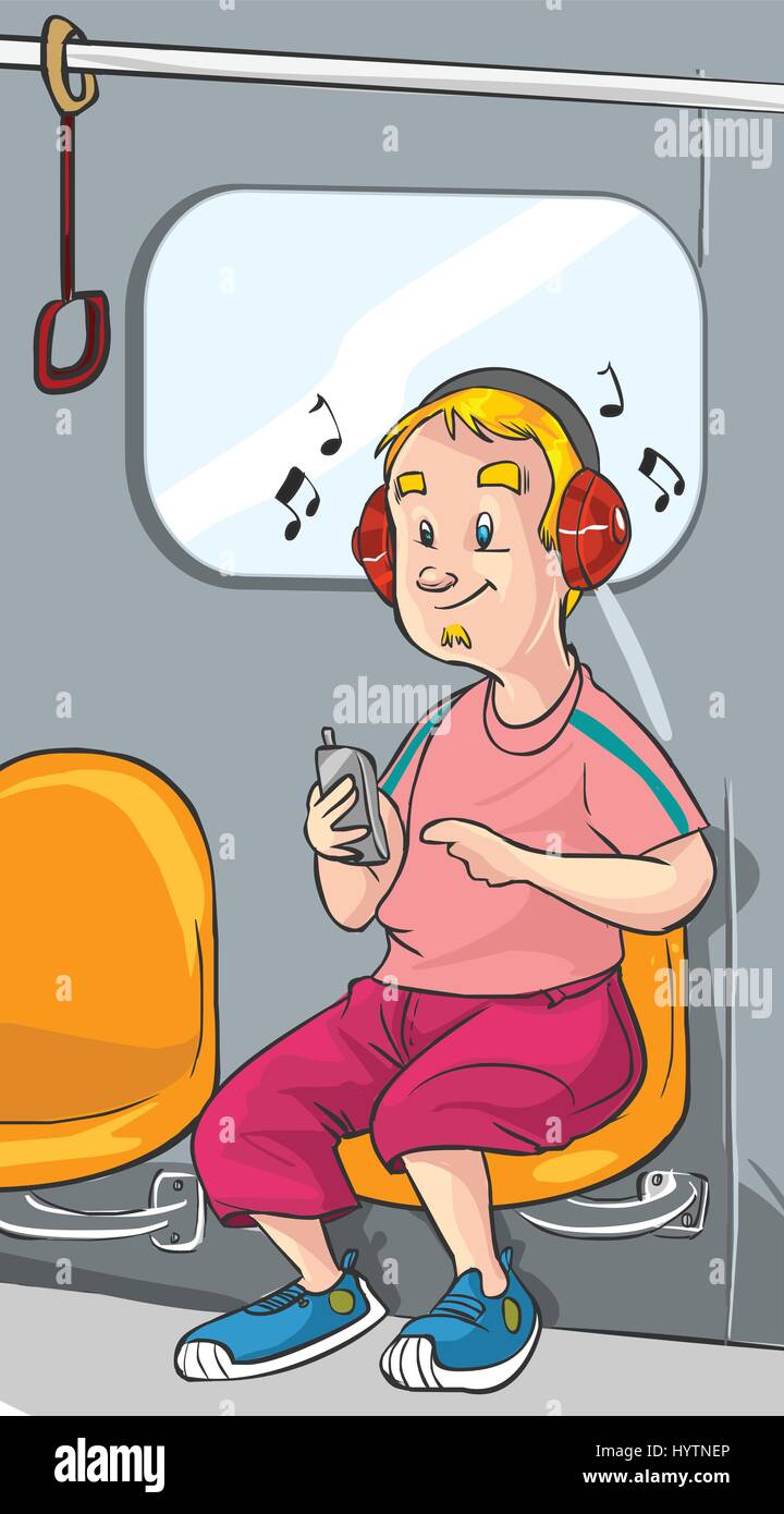 vector illustration of a listen to music on the subway Stock Vector