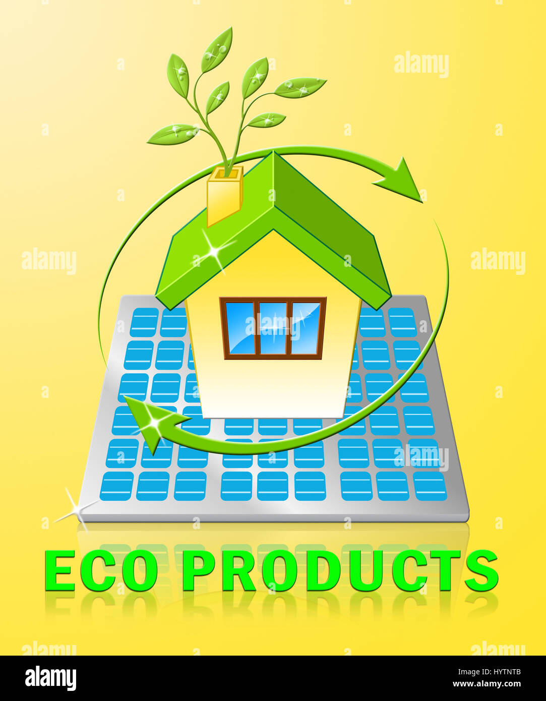 Eco Products House Displays Green Goods 3d Illustration Stock Photo