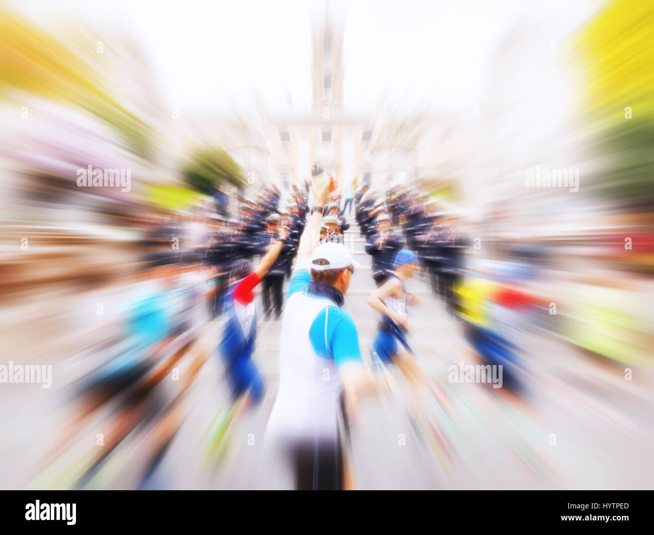 enthusiastic runners, zoom effect in multicolour Stock Photo