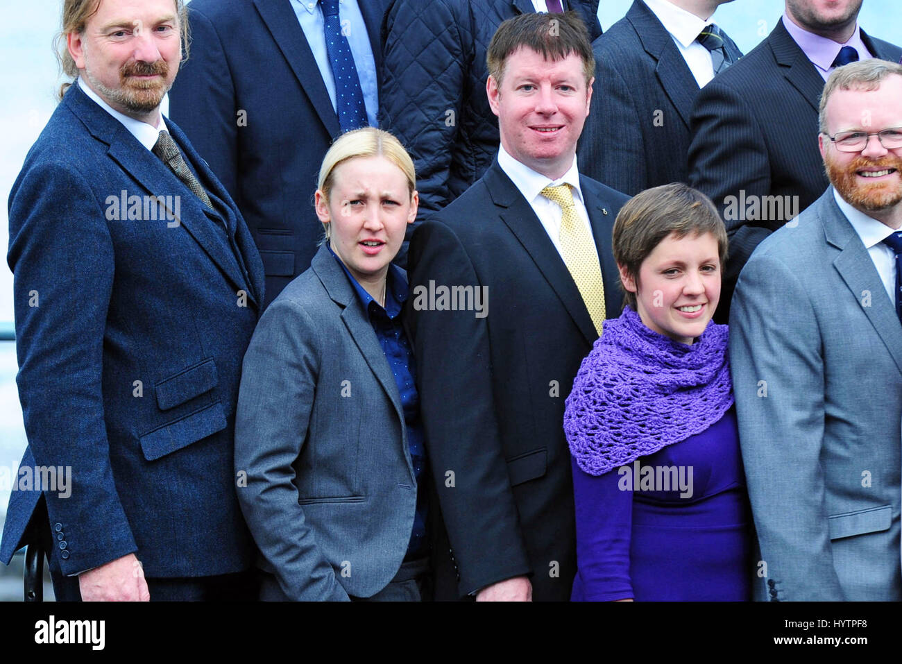 Mhairi Black (2nd L), the 20-year-old student who becomes the youngest member of Parliament since 1667, pictured with other newly-elected SNP MPs Stock Photo