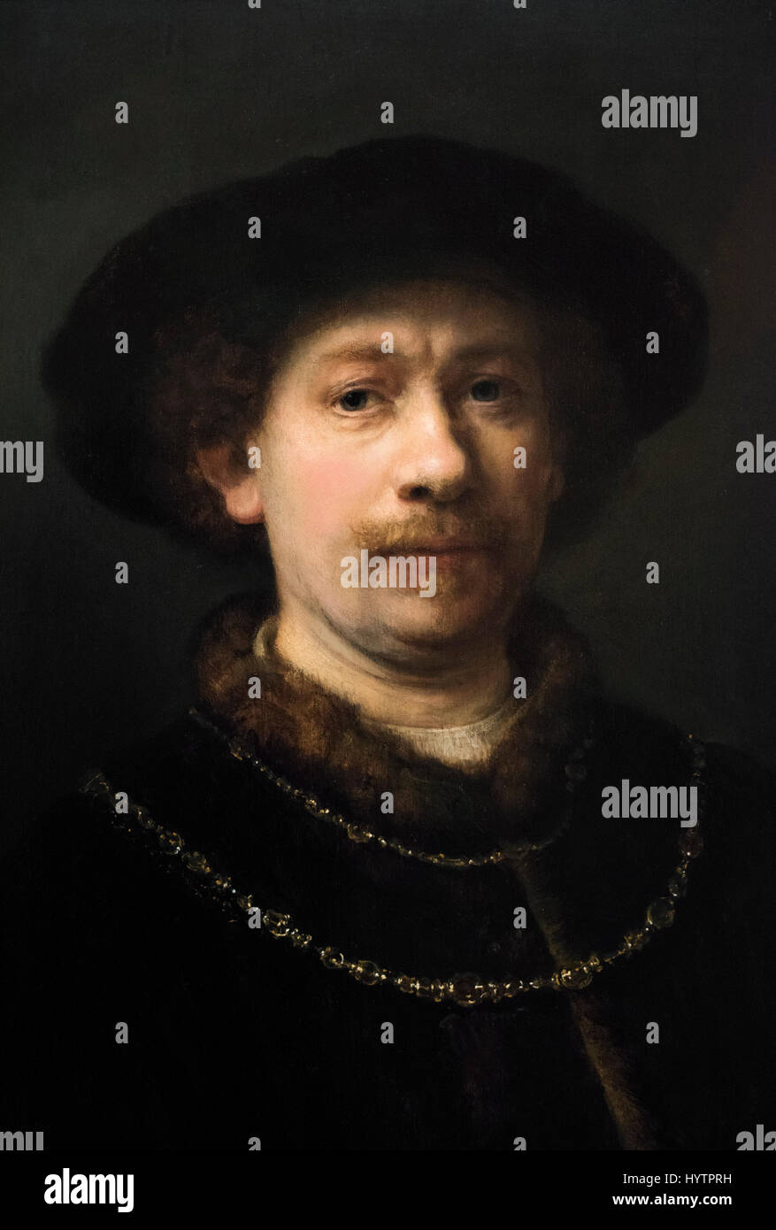 Rembrandt (1606-1669), Self Portrait Wearing a Hat and Two Chains, ca. 1642-43. Thyssen-Bornemisza Museum, Madrid, Spain. Stock Photo