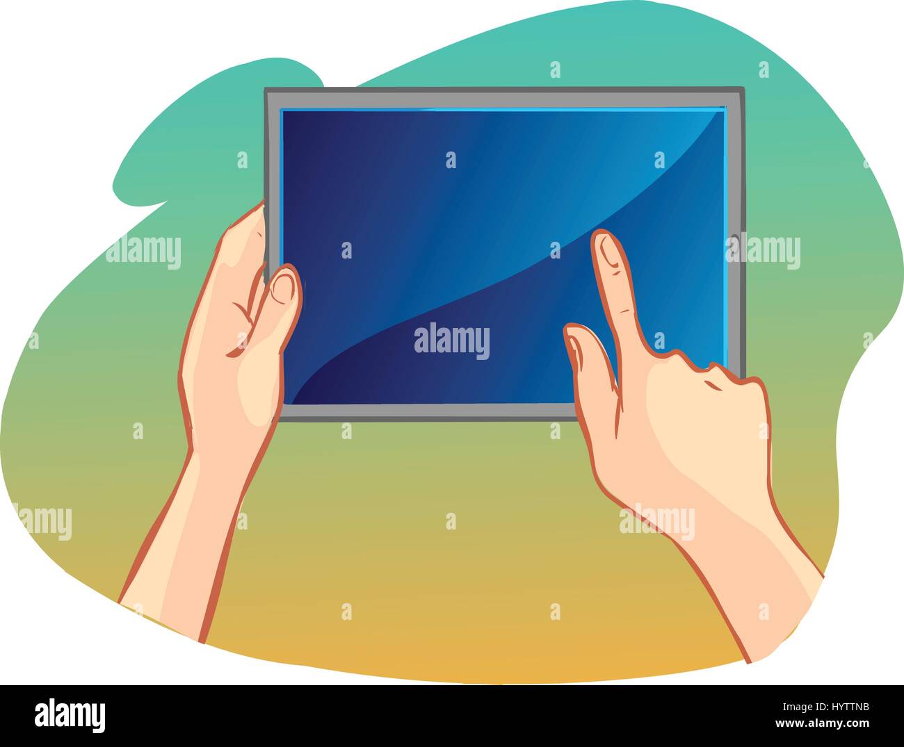 white background vector illustration of a hand holding tablet Stock ...