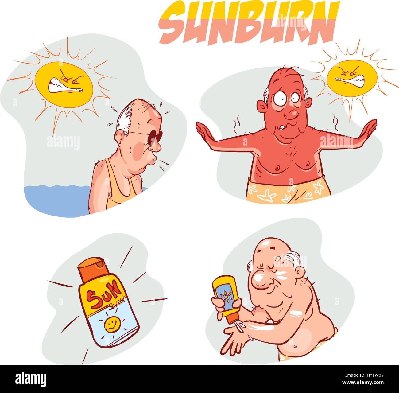 Cartoon man with a very bad sunburn Stock Vector