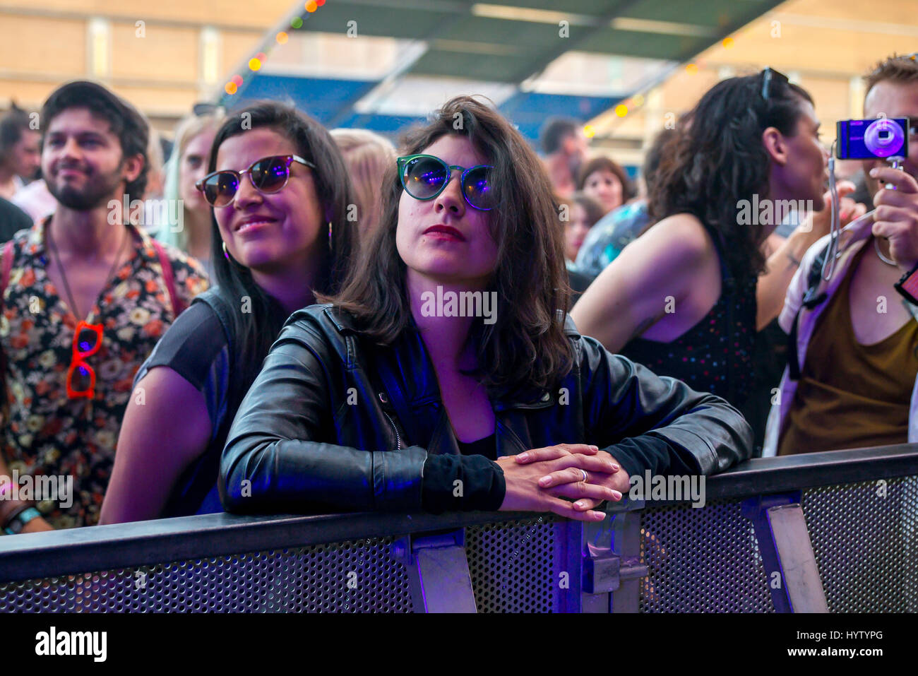 BARCELONA - JUN 17: The crowd in a concert at Sonar Festival on June 17, 2016 in Barcelona, Spain. Stock Photo