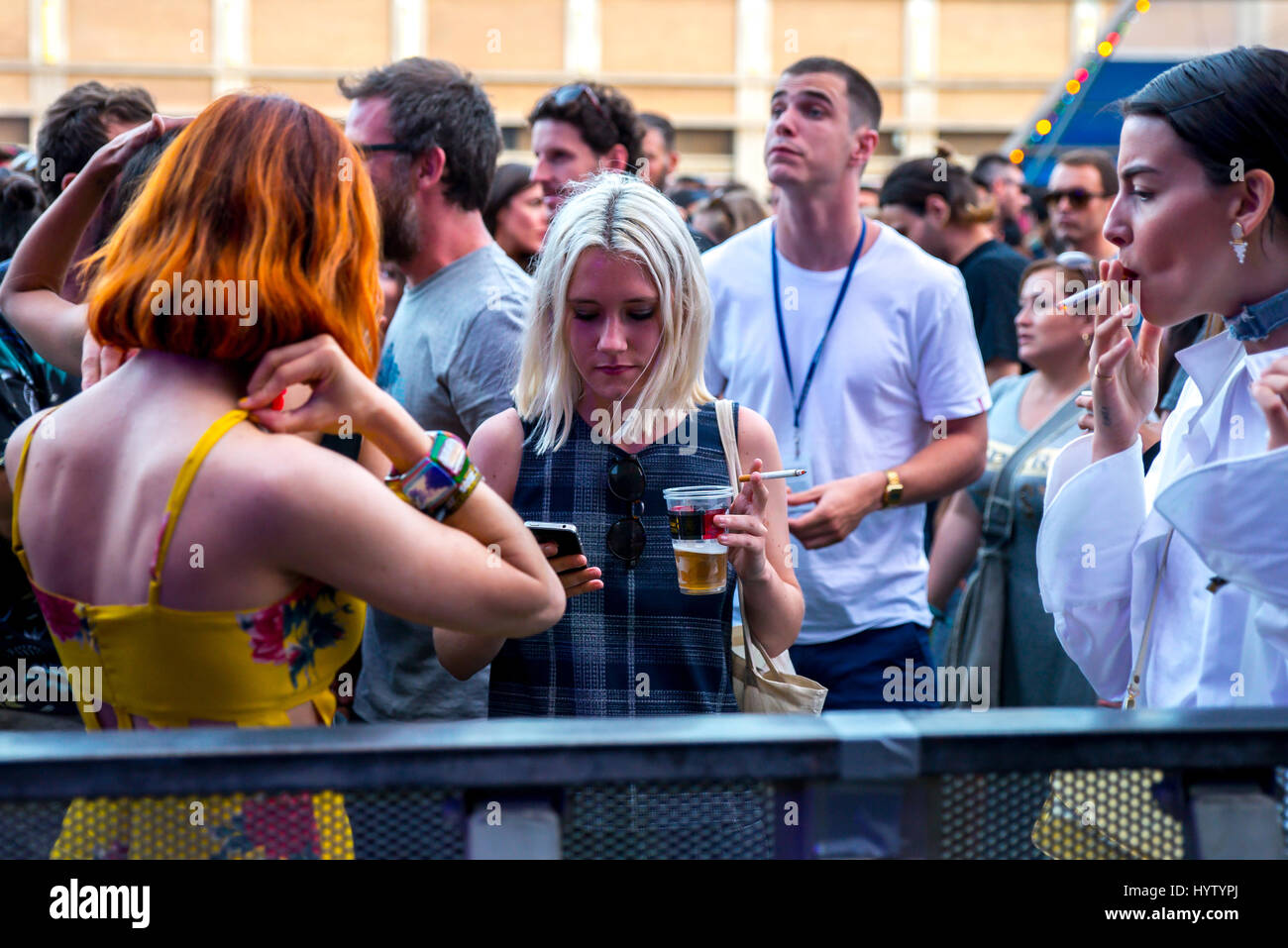 BARCELONA - JUN 17: The crowd in a concert at Sonar Festival on June 17, 2016 in Barcelona, Spain. Stock Photo