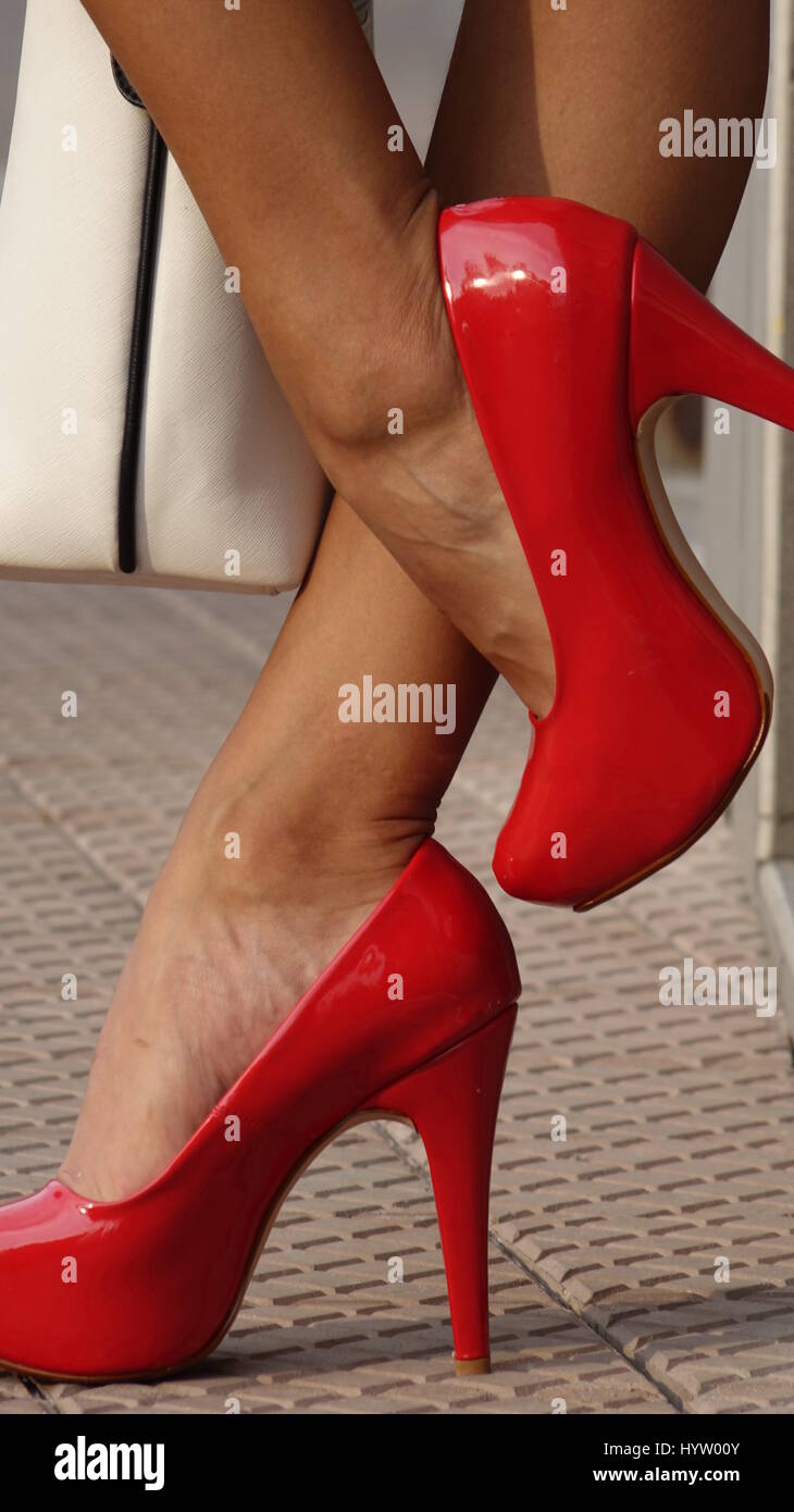 Red Stiletto High Heels Or Pumps Stock Photo