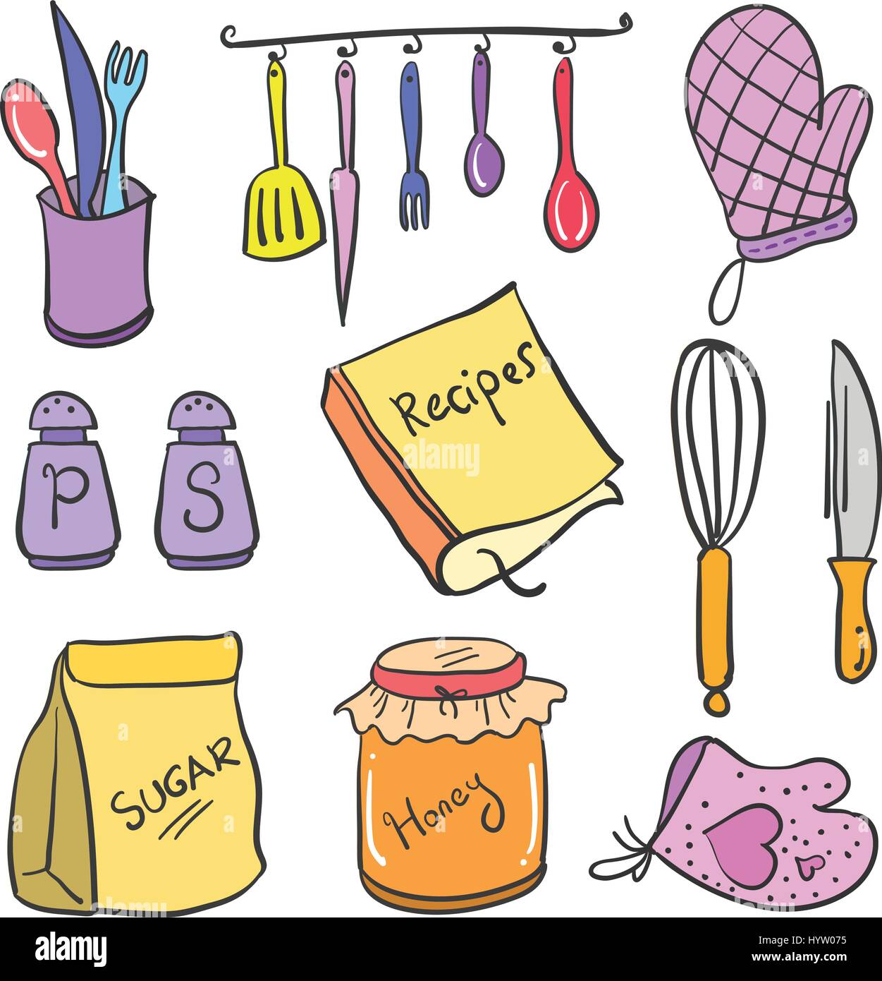 Doodle kitchen set object collection Stock Vector Image & Art - Alamy