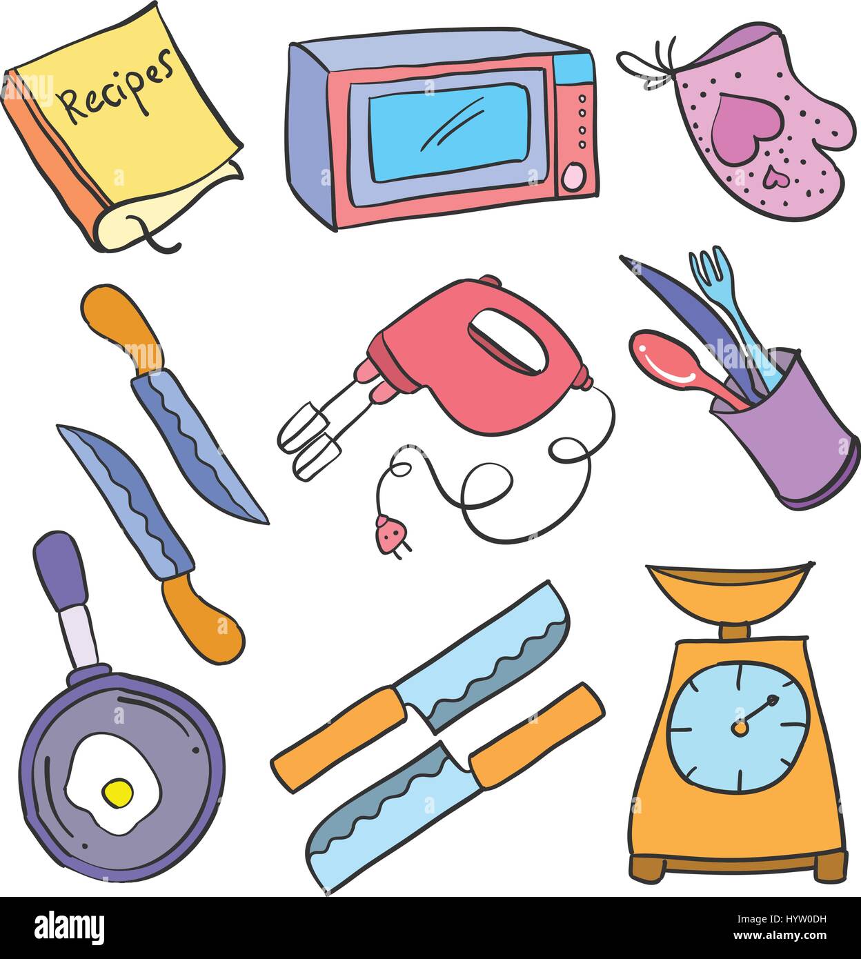 Collection stock kitchen accessories doodles Stock Vector Image & Art