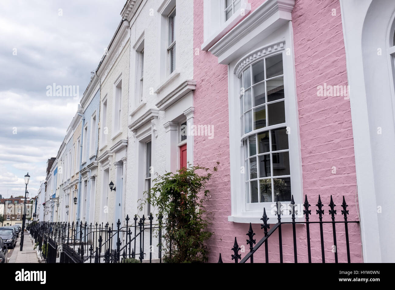Pastel coloured Notting Hill erraced Houses Stock Photo