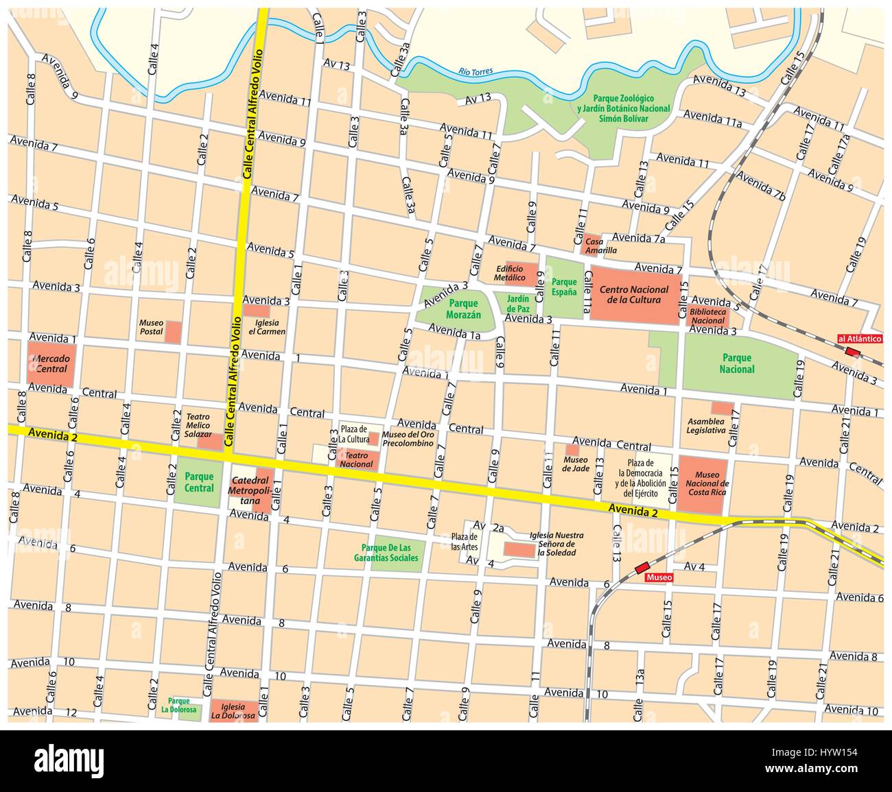 City map of downtown San Jose, Costa Rica Stock Vector