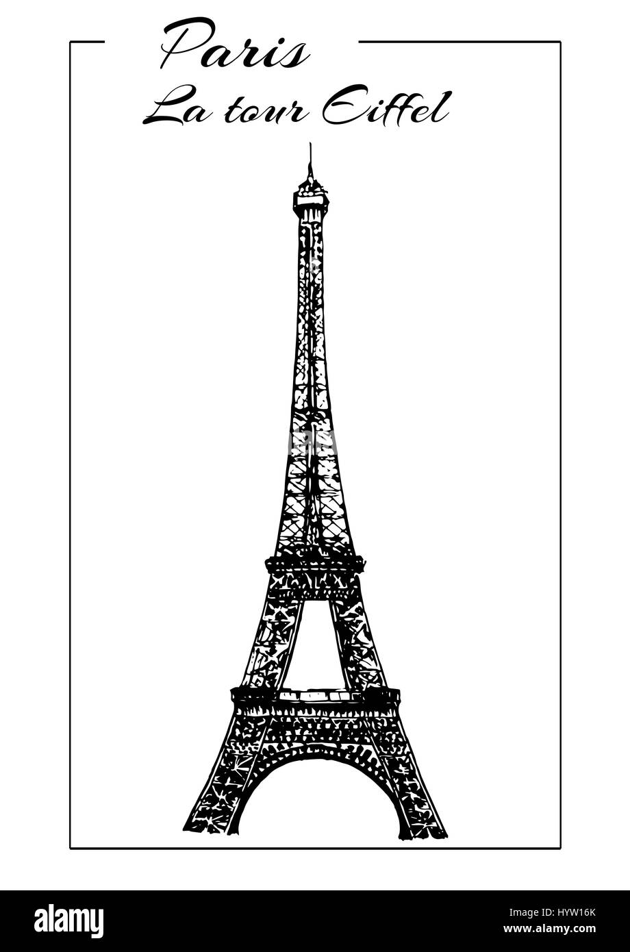 Eiffel tower vector illustration. Paris symbol. French sightseeing. Touristic place. Hand drawn sketch illustration. Can be used at advertising, postc Stock Vector