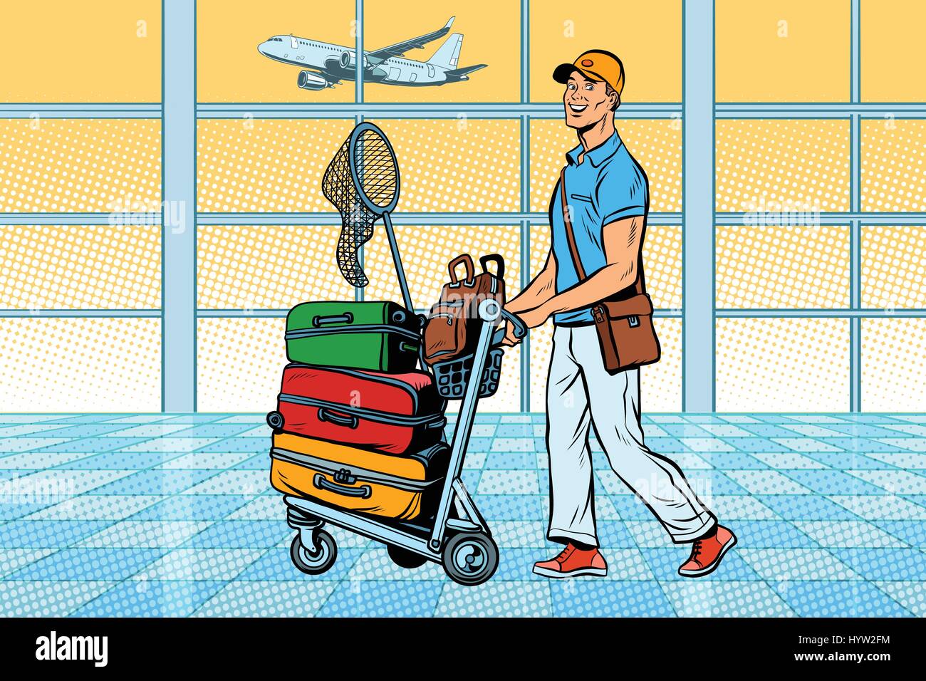 traveller, tourist with Luggage at the airport Stock Vector