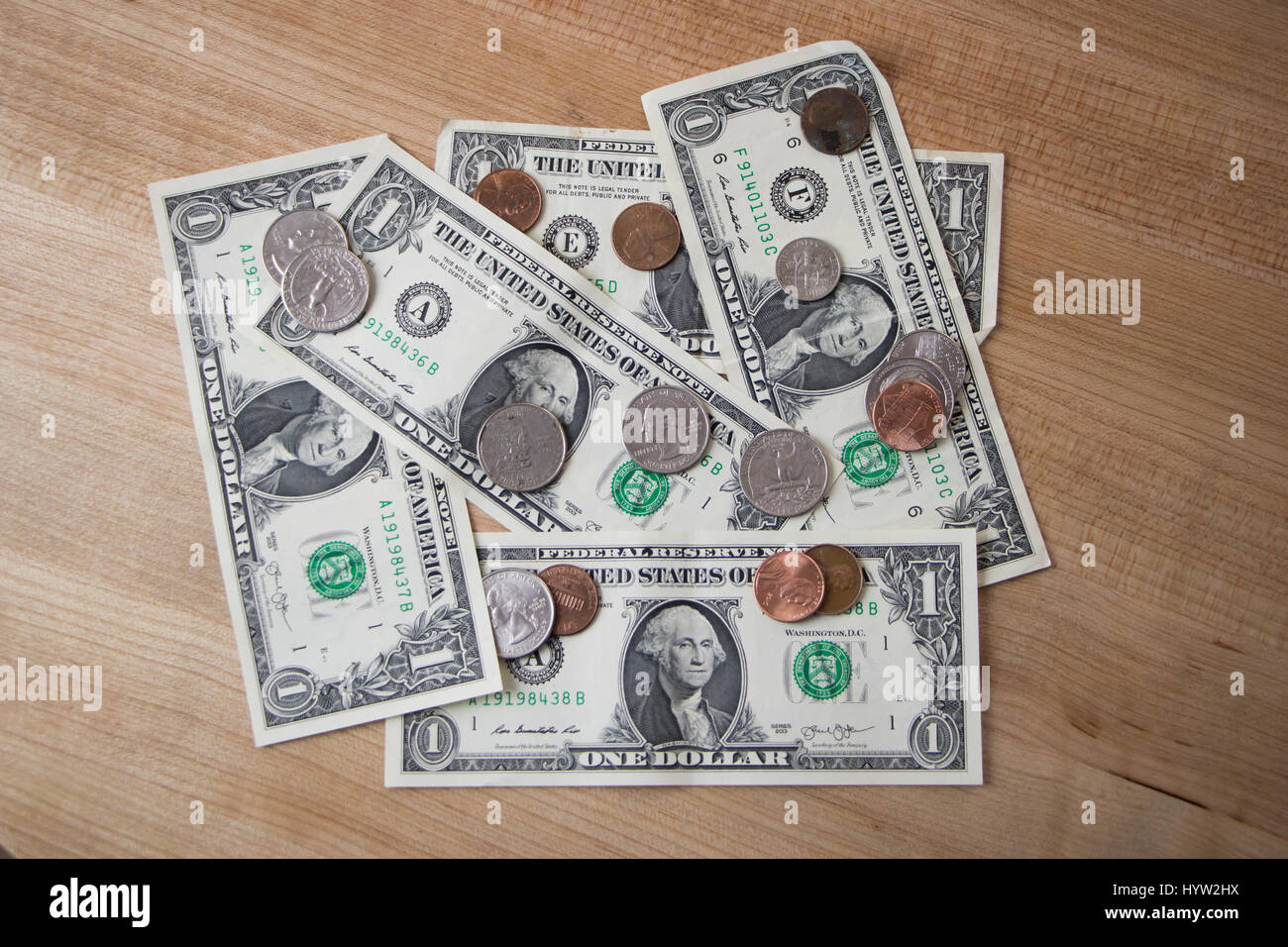 Pile of Various American Currency Stock Photo