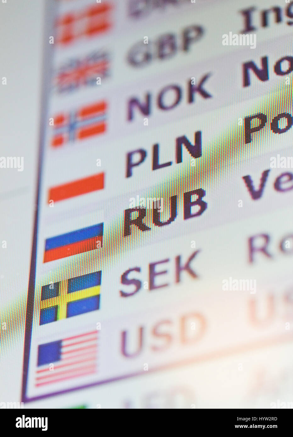 digital display with currency exchange rates Stock Photo