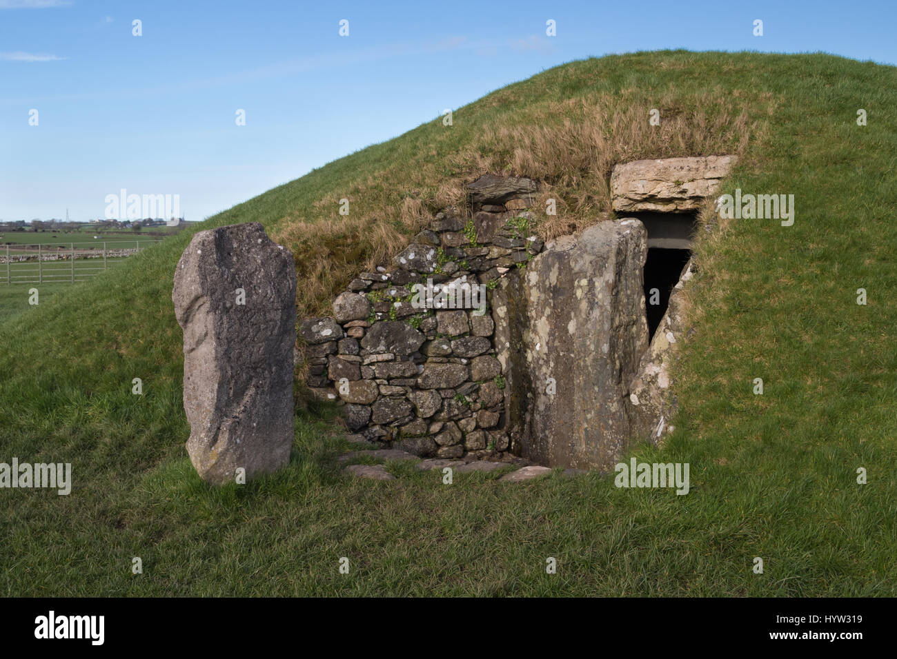 neolithic burial chamber of Bryn Celli Ddu, Anglesey, Wales Stock Photo