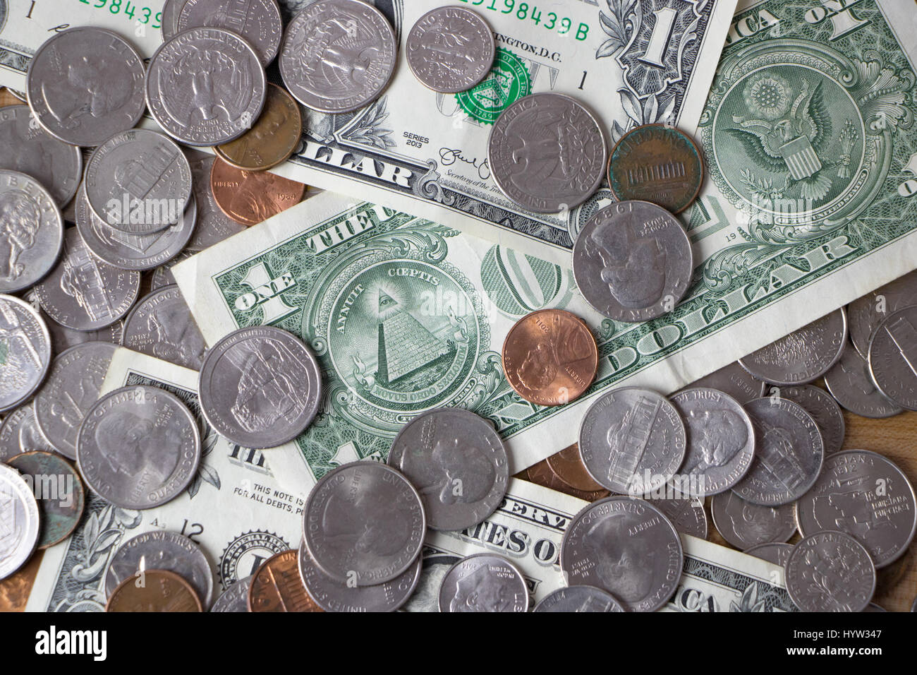 Pile of American Currency Stock Photo