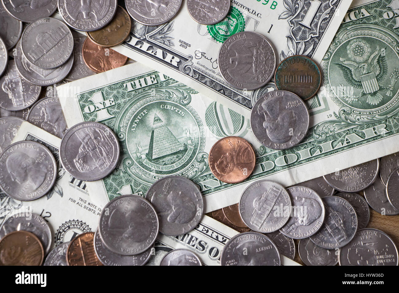 Pile of American Currency Stock Photo