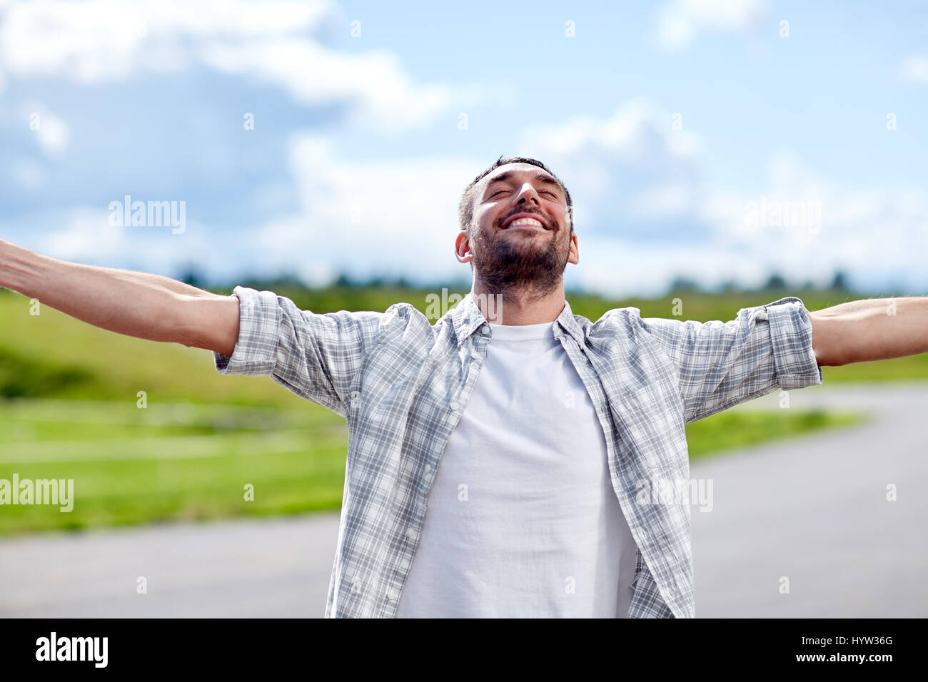 Happy Smiling Man Outdoors At Summer Stock Photo Alamy Happy Smiling Man Outdoors At Summer Stock Photo Alamy