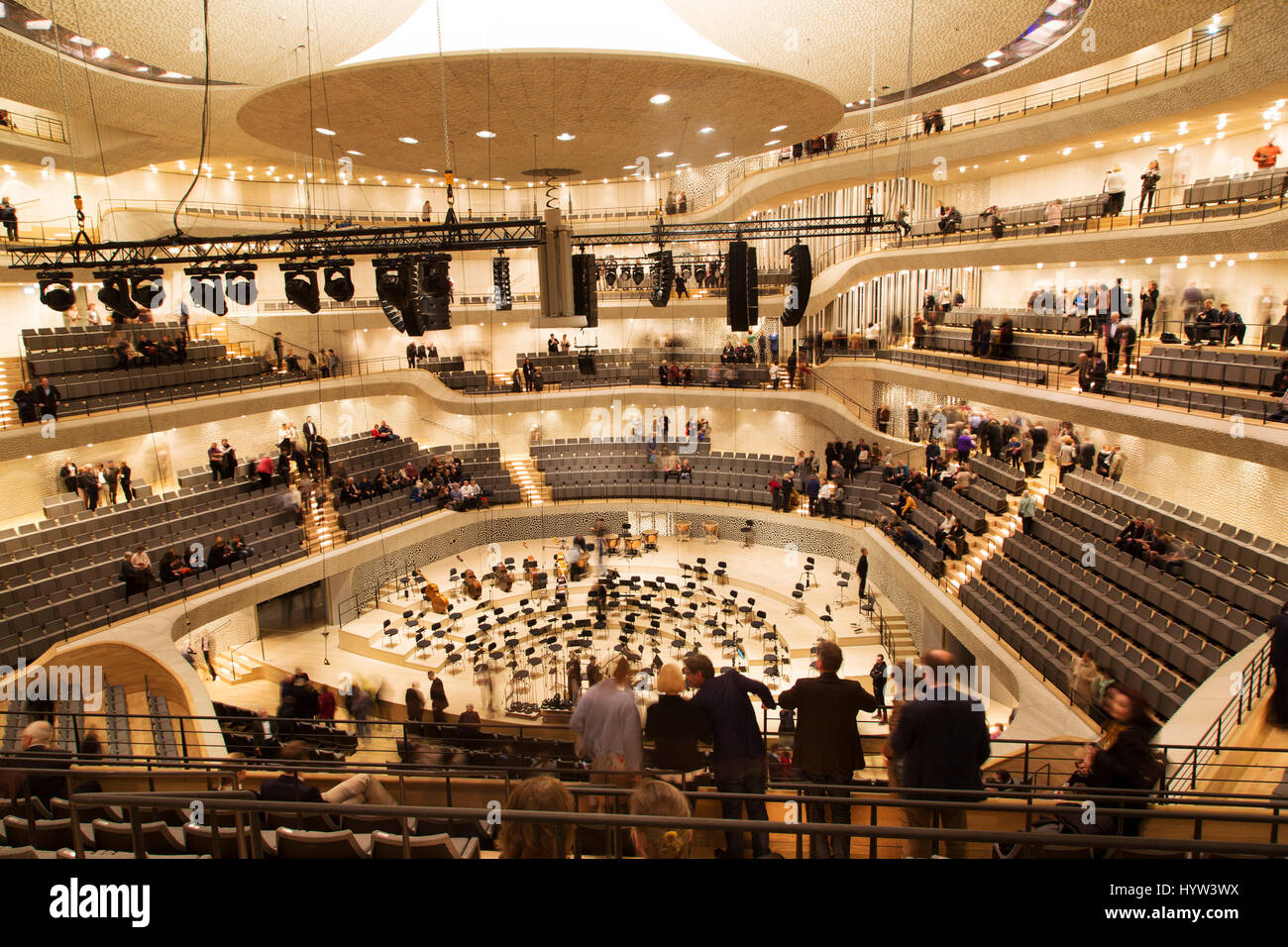 The concert hall within the Elbphilharmonie in Hamburg, Germany. The hall is highly regarded for the quality of its acoustics. Stock Photo