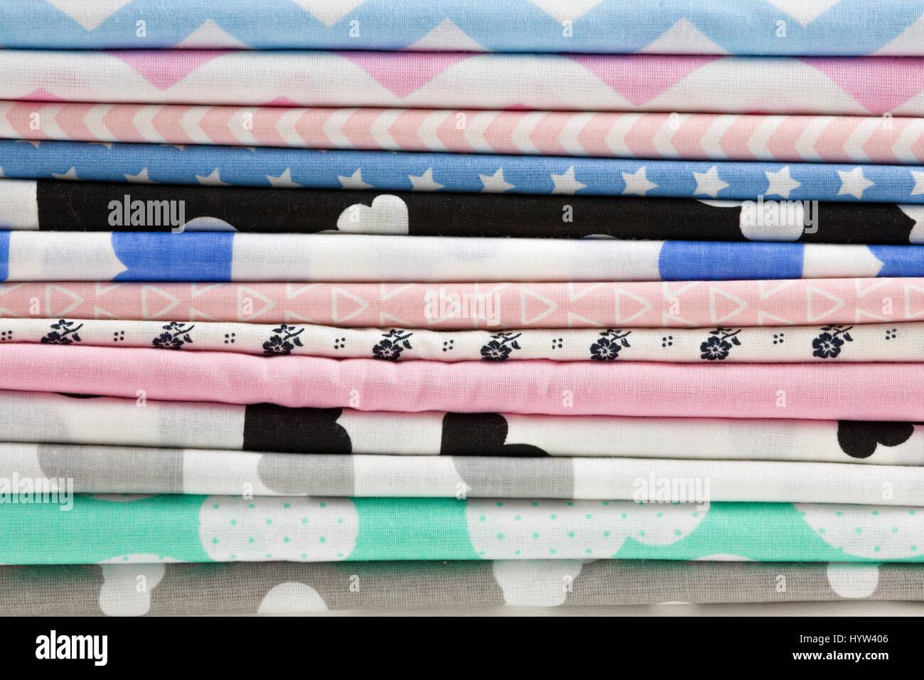 Stack of cotton fabric material for background or backdrop Stock Photo