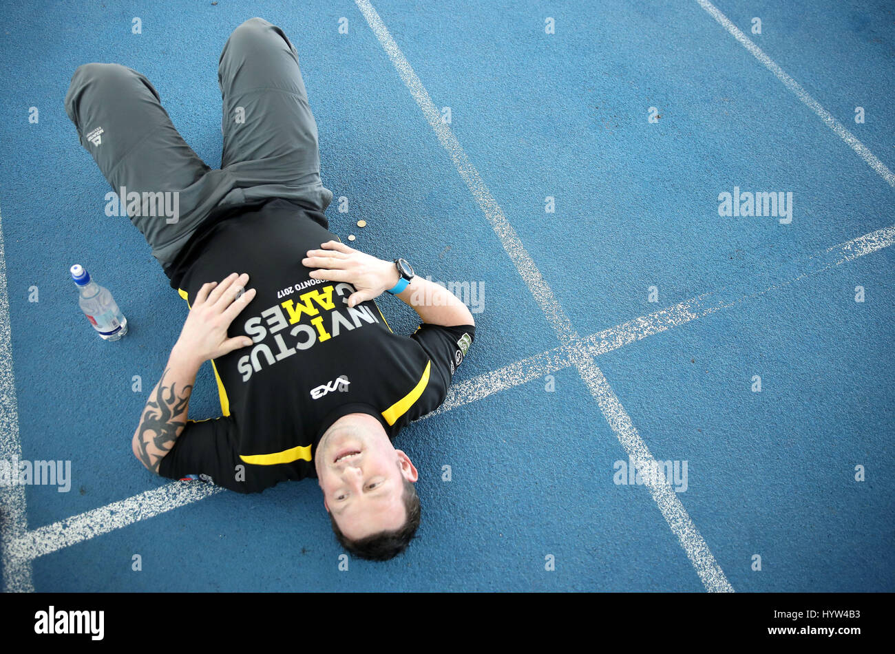 A competitor prepares for the UK team trials for the Invictus Games Toronto 2017 at the University of Bath Sports Training Village in Bath. Stock Photo