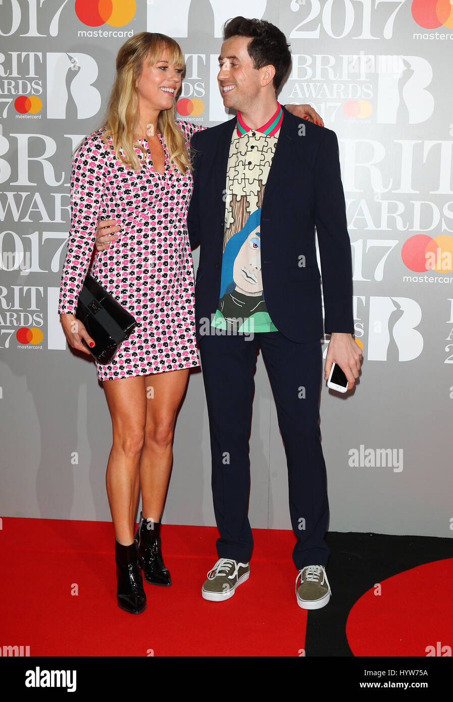 Nick Grimshaw and Sara Cox attend The BRIT Awards at The O2 on 22, Feb, 2017 in London Stock Photo