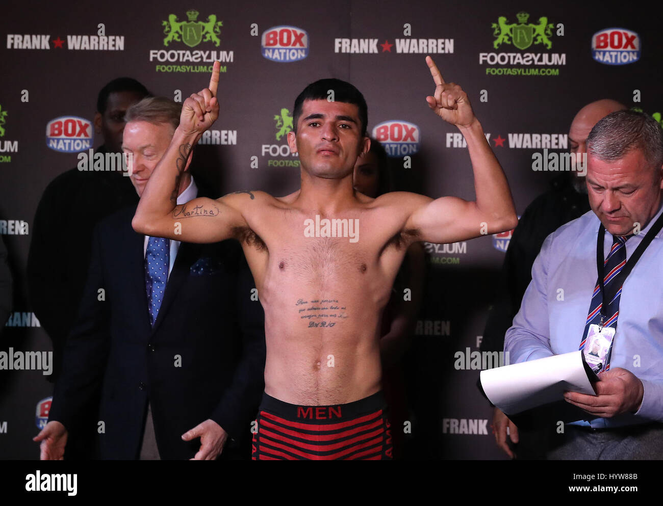 Carlos Ruben Dario Ruiz during the weigh-in at The Printworks, Manchester. Stock Photo