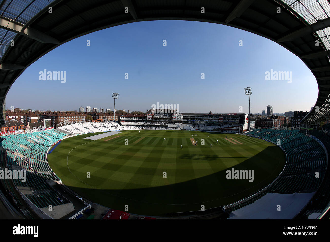 General view of play during day one of the Specsavers County Cricket Championships, Division One match at The Oval, London. Stock Photo