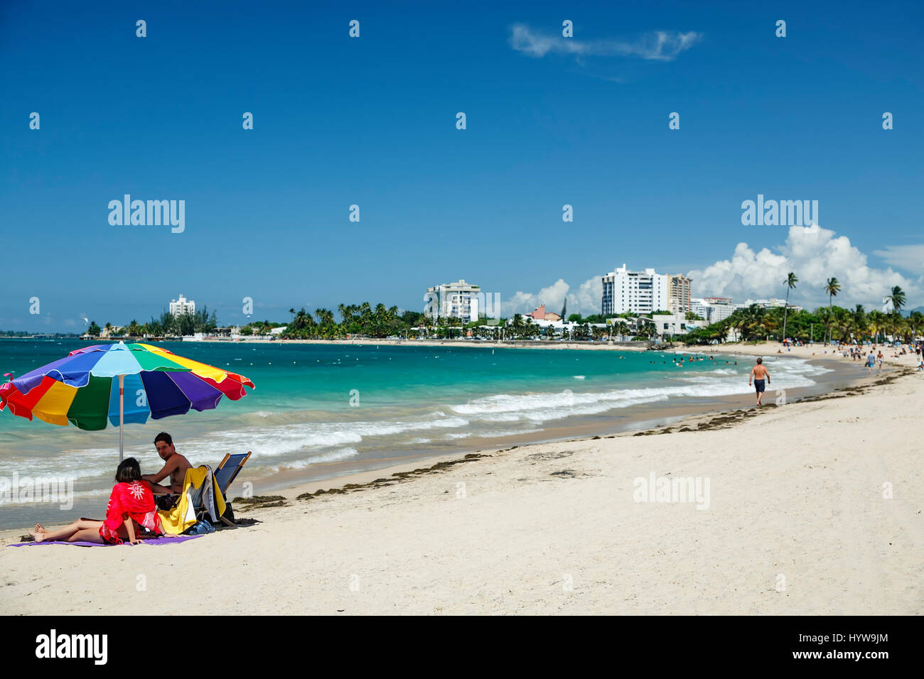 Colorful umbrella on the beach, Ocean Park, Puerto Rico Stock Photo Alamy
