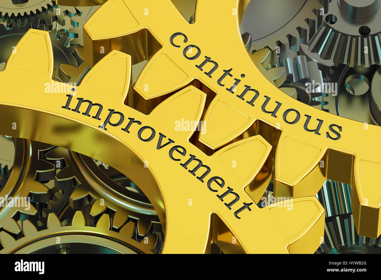 continuous improvement concept on the gears, 3D rendering Stock Photo