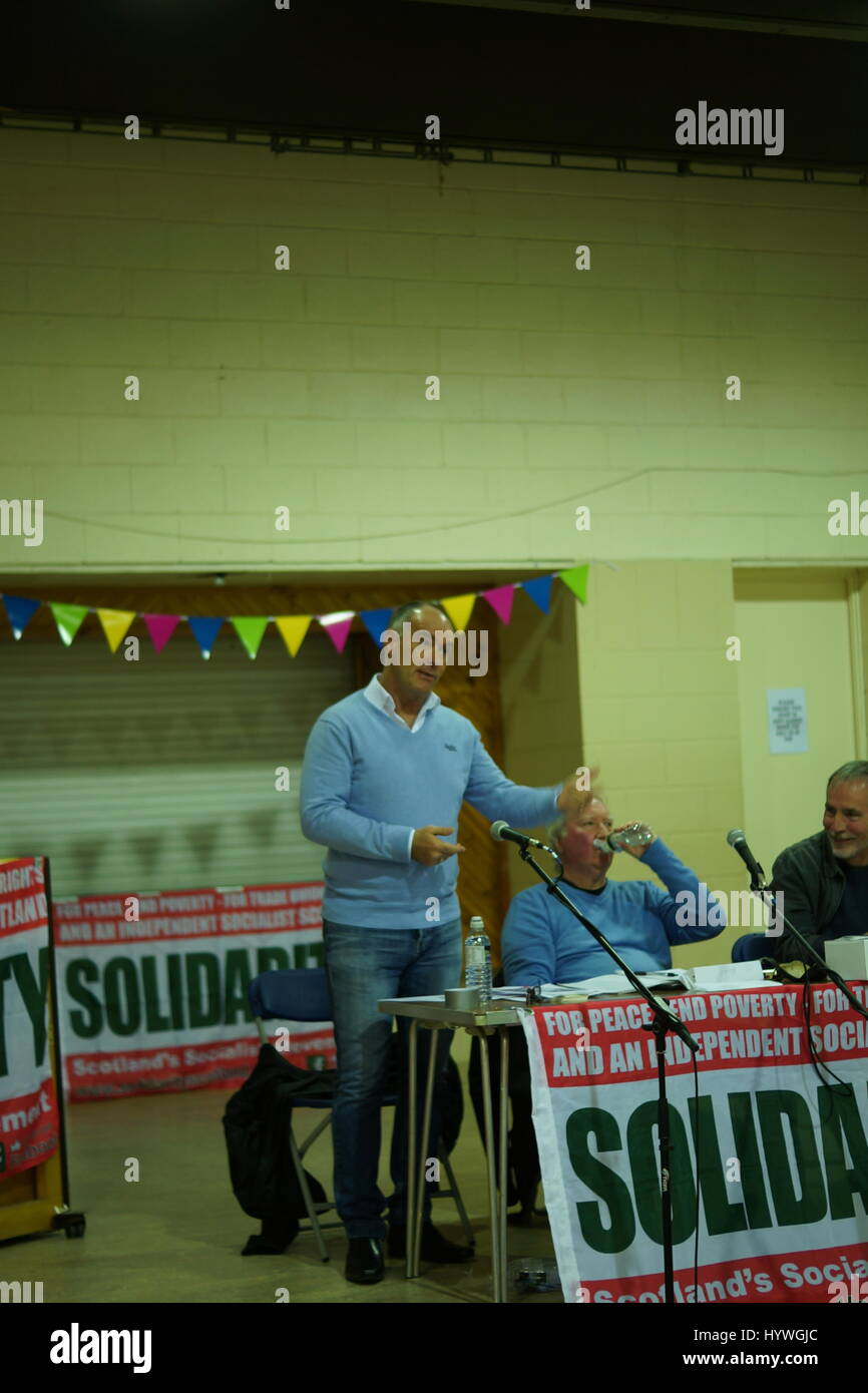 Burntisland, Fife, Scotland, UK. 26th April, 2017.  Socialist diehard Tommy Sheridan speaks at town hall meeting Credit: William Symington/Alamy Live News Stock Photo
