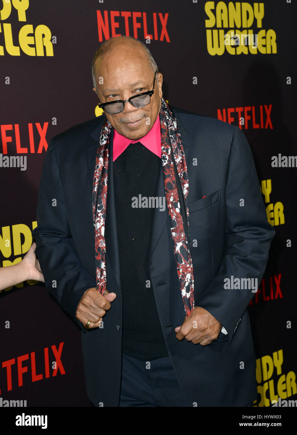 Los Angeles, USA. 06th Apr, 2017. Musician Quincy Jones at the premiere for 'Sandy Wexler' at The Cinerama Dome, Hollywood. Picture Credit: Sarah Stewart/Alamy Live News Stock Photo