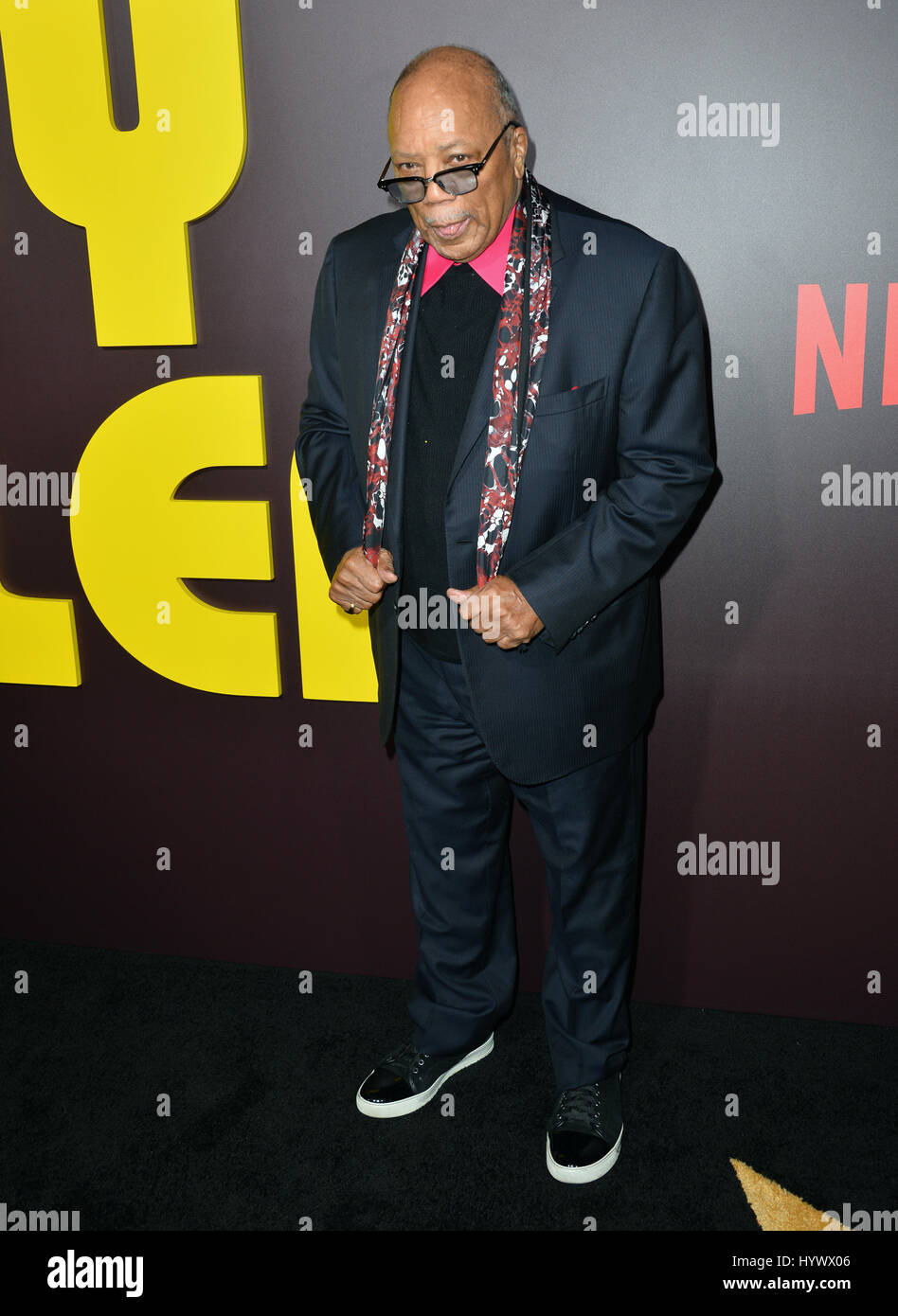 Los Angeles, USA. 06th Apr, 2017. Musician Quincy Jones at the premiere for 'Sandy Wexler' at The Cinerama Dome, Hollywood. Picture Credit: Sarah Stewart/Alamy Live News Stock Photo