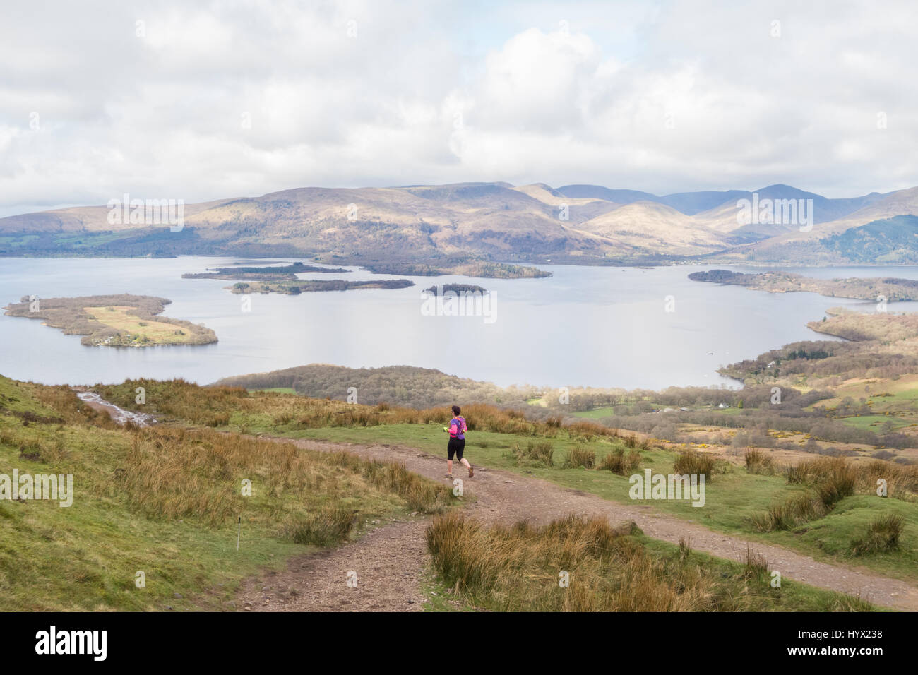 Conic Hill, Balmaha, Loch Lomond, Scotland, UK. 7th Apr, 2017. UK weather - a cloudy but dry day on Conic Hill Credit: Kay Roxby/Alamy Live News Stock Photo