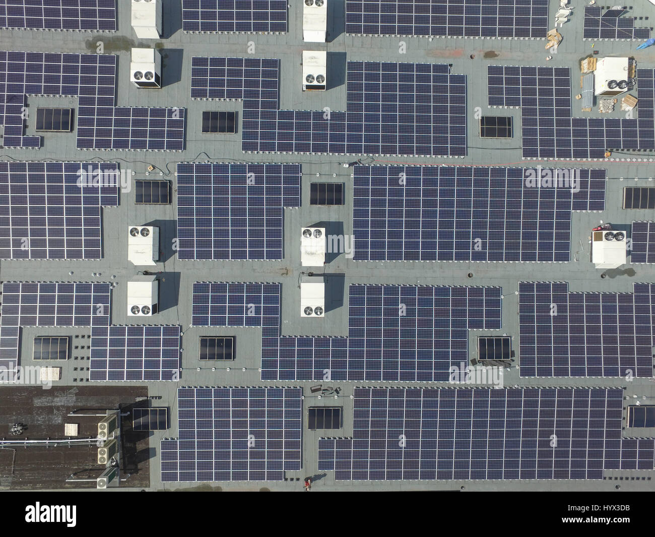 Solar panels on a flat roof Stock Photo Alamy