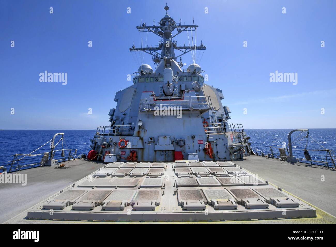 Uss Porter, At Sea. 07th Apr, 2017. The forward missile launcher aboard